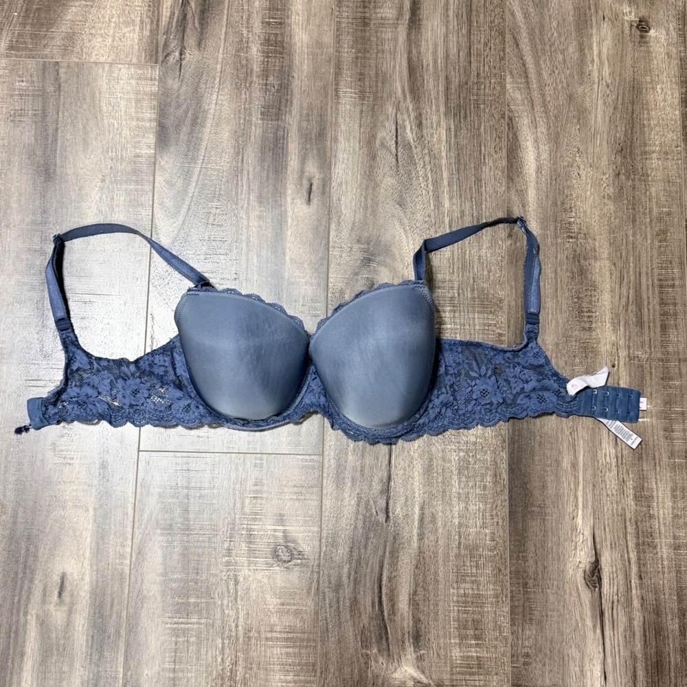 Victorias Secret Dream Angels Lined Demi Bra Blue‎ Lace 34DD Underwire